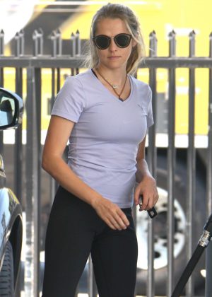 Teresa Palmer in Tights at the gas station in Los Angeles